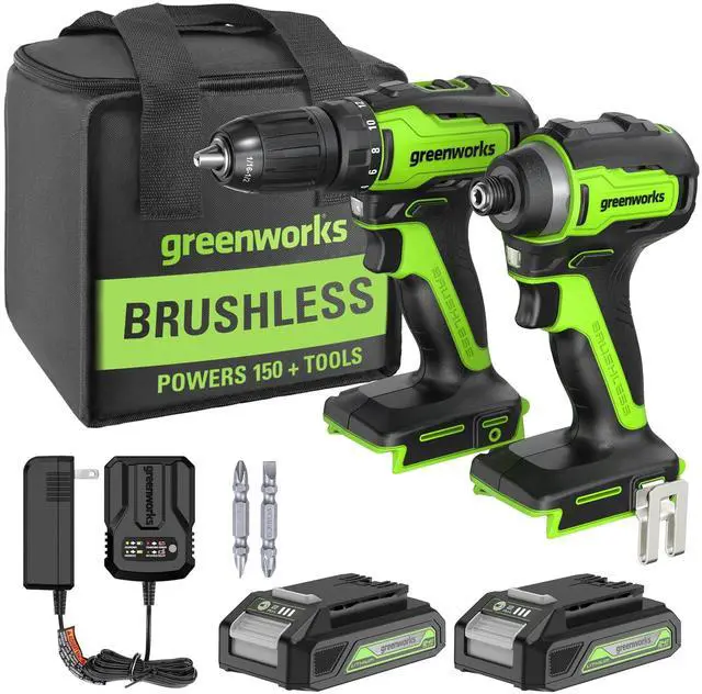 Main image of 24V MAX Cordless Brushless Drill & Impact Driver Combo Kit, Electric Drill Set, High Torque, Lightweight, Professional Grade, Includes 2x 2.0Ah Batteries, Charger, and Storage Bag