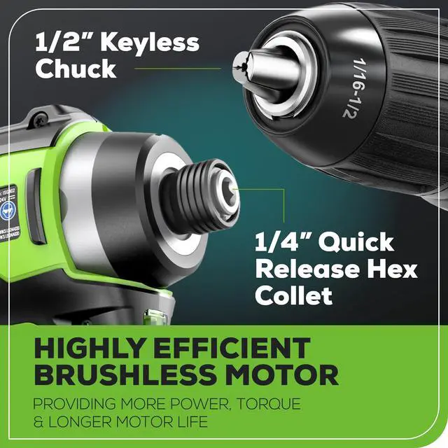 Alt view image 6 of 6 - 24V MAX Cordless Brushless Drill & Impact Driver Combo Kit, Electric Drill Set, High Torque, Lightweight, Professional Grade, Includes 2x 2.0Ah Batteries, Charger, and Storage Bag