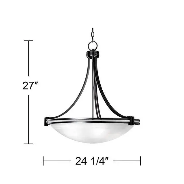 Alt view image 3 of 3 - Deco Oil Rubbed Bronze Pendant Chandelier 24 1/4" Wide Modern White Marbled Bowl Glass 5-Light Fixture Dining Room House Foyer Entryway Kitchen Bedroom Living Room High Ceilings