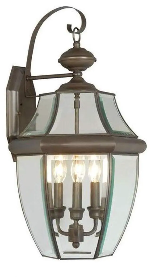 Main image of Lighting 2351-07 Monterey 3 Light Outdoor Bronze Finish Solid Brass Wall Lantern with Clear Beveled Glass