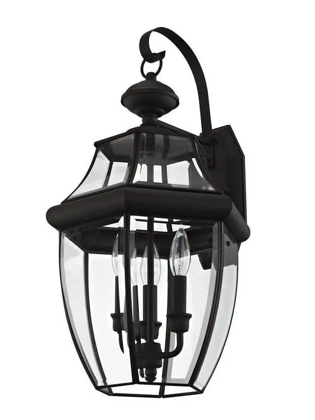 Alt view image 2 of 6 - Lighting 2351-07 Monterey 3 Light Outdoor Bronze Finish Solid Brass Wall Lantern with Clear Beveled Glass