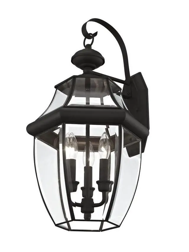 Alt view image 3 of 6 - Lighting 2351-07 Monterey 3 Light Outdoor Bronze Finish Solid Brass Wall Lantern with Clear Beveled Glass