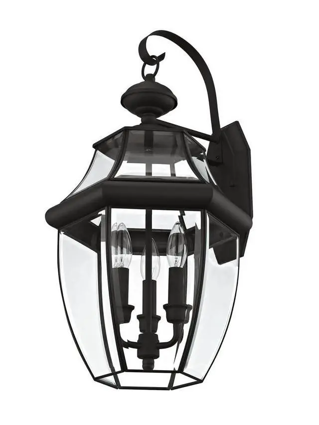 Alt view image 4 of 6 - Lighting 2351-07 Monterey 3 Light Outdoor Bronze Finish Solid Brass Wall Lantern with Clear Beveled Glass