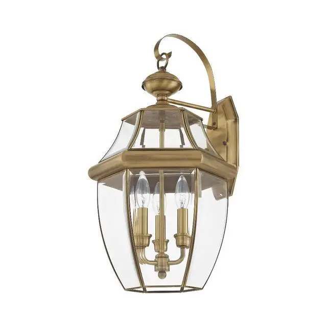 Alt view image 5 of 6 - Lighting 2351-07 Monterey 3 Light Outdoor Bronze Finish Solid Brass Wall Lantern with Clear Beveled Glass