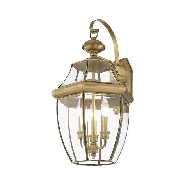 Alt view image 6 of 6 - Lighting 2351-07 Monterey 3 Light Outdoor Bronze Finish Solid Brass Wall Lantern with Clear Beveled Glass