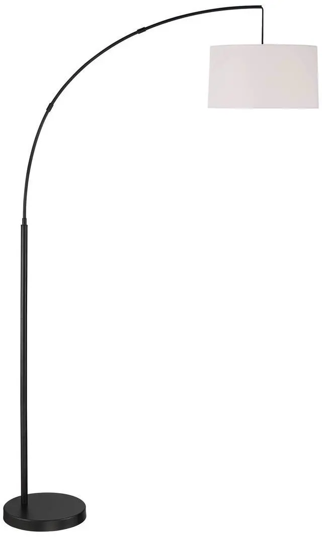 Alt view image 2 of 6 - Cora Mid Century Modern Arc Floor Lamp 72" Tall Black Metal White Linen Fabric Drum Shade Decor for Living Room Reading House Bedroom Home Office House