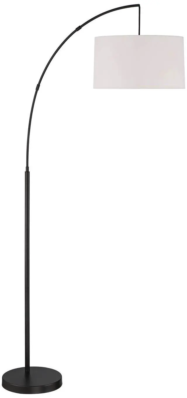 Alt view image 6 of 6 - Cora Mid Century Modern Arc Floor Lamp 72" Tall Black Metal White Linen Fabric Drum Shade Decor for Living Room Reading House Bedroom Home Office House