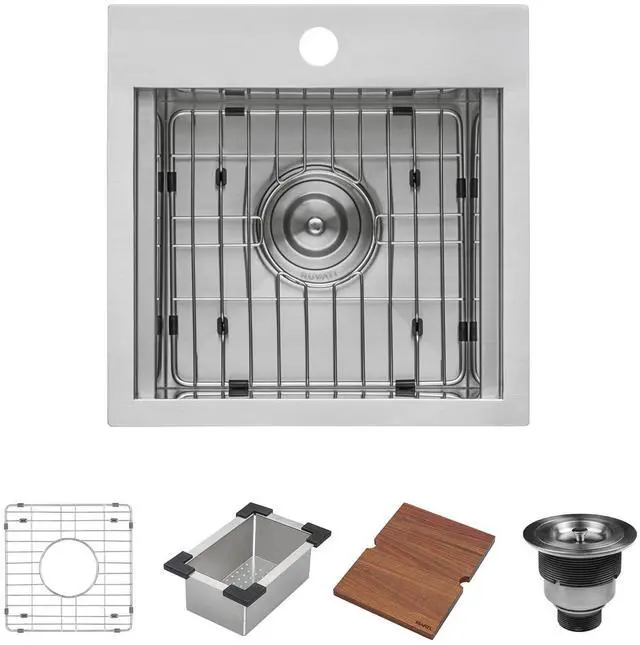 Main image of 15 x 15 inch Workstation Drop-in Topmount Bar Prep RV Sink 16 Gauge Stainless Steel - RVH8215