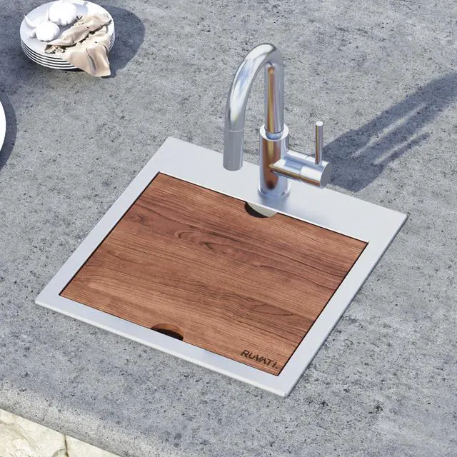 Alt view image 2 of 6 - 15 x 15 inch Workstation Drop-in Topmount Bar Prep RV Sink 16 Gauge Stainless Steel - RVH8215