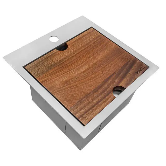 Alt view image 3 of 6 - 15 x 15 inch Workstation Drop-in Topmount Bar Prep RV Sink 16 Gauge Stainless Steel - RVH8215