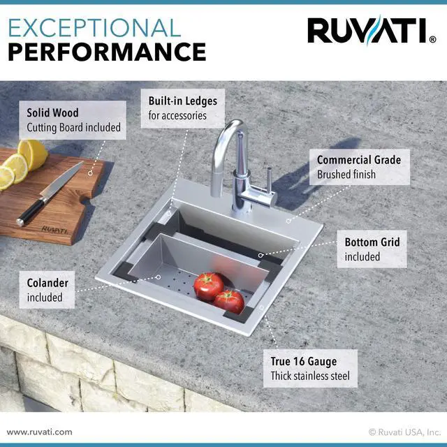 Alt view image 5 of 6 - 15 x 15 inch Workstation Drop-in Topmount Bar Prep RV Sink 16 Gauge Stainless Steel - RVH8215