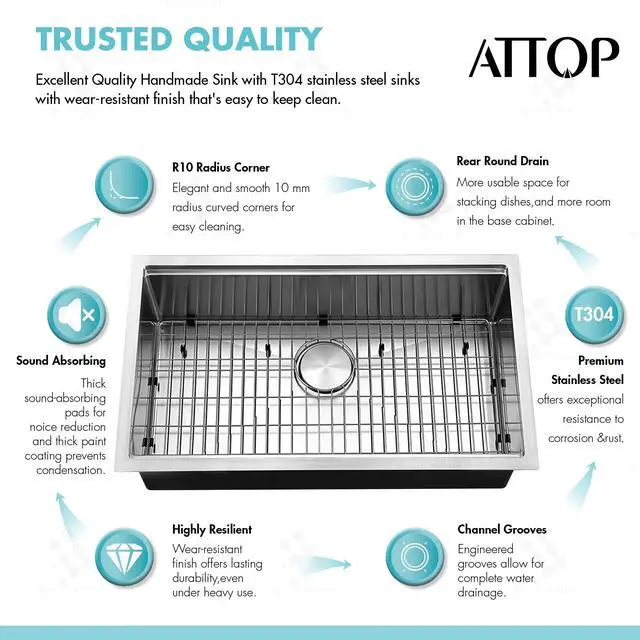 Alt view image 3 of 6 - 32-inch Undermount Handmade Workstation 304 Stainless Steel Kitchen Sink Single Bowl Basin Faucet Combo in With Grid cutting board colander drying rack and Strainer
