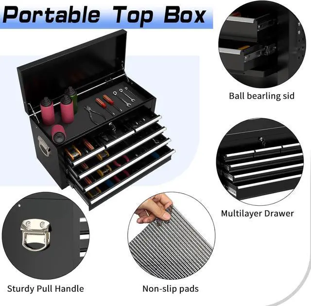 Alt view image 5 of 6 - 8 Drawer Rolling Tool Chest, High Capacity Tool Box with Lockable Wheels and Drawers, 2 in 1 Portable Toolbox Organizer Storage Cabinet For Garage, Warehouse, Repair Shop
