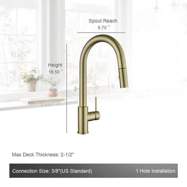 Alt view image 2 of 6 - AS60CB Brushed Gold Softly Kitchen Sink Faucet with Pull Down Sprayer Single Handle