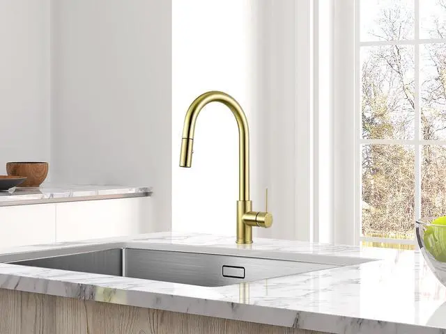 Alt view image 3 of 6 - AS60CB Brushed Gold Softly Kitchen Sink Faucet with Pull Down Sprayer Single Handle