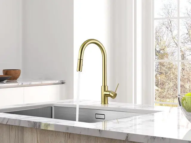 Alt view image 4 of 6 - AS60CB Brushed Gold Softly Kitchen Sink Faucet with Pull Down Sprayer Single Handle