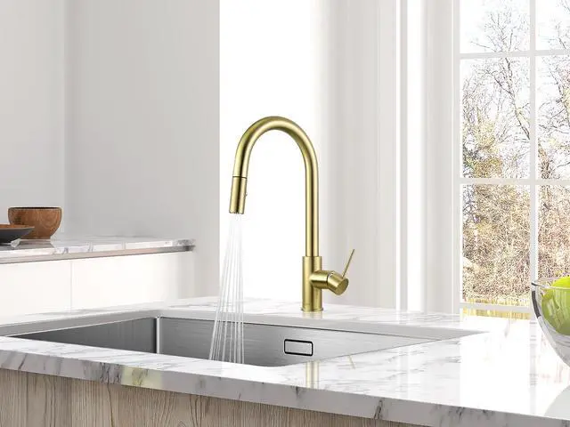 Alt view image 5 of 6 - AS60CB Brushed Gold Softly Kitchen Sink Faucet with Pull Down Sprayer Single Handle
