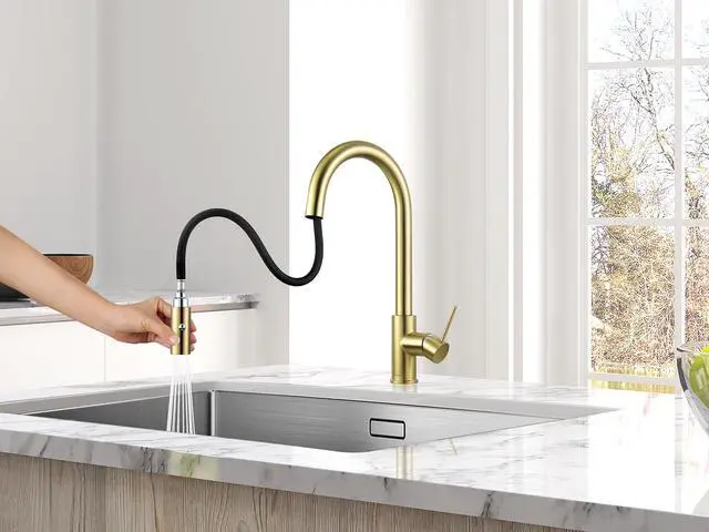 Alt view image 6 of 6 - AS60CB Brushed Gold Softly Kitchen Sink Faucet with Pull Down Sprayer Single Handle