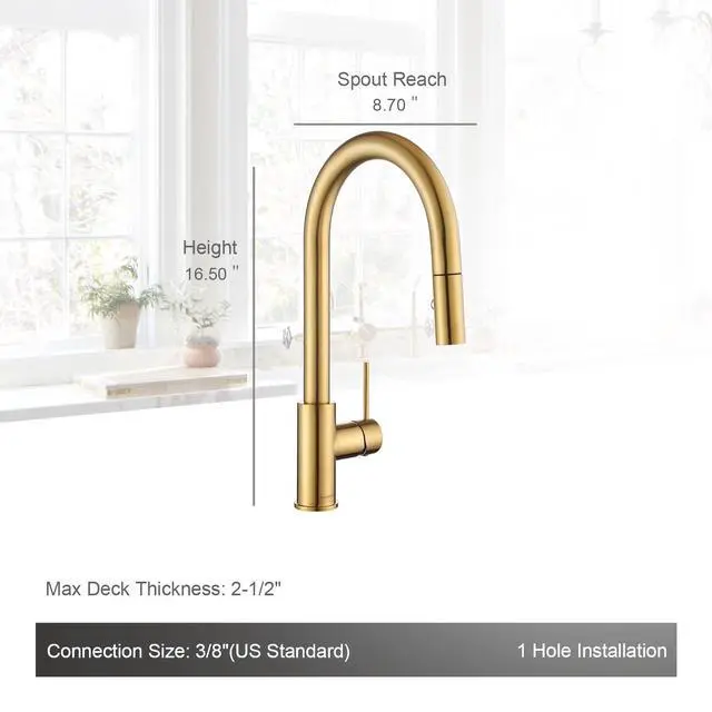 Alt view image 2 of 6 - AS60BG Brushed Gold Brightly Kitchen Sink Faucet with Pull Down Sprayer Single Handle