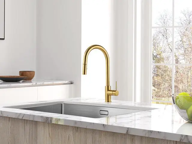 Alt view image 3 of 6 - AS60BG Brushed Gold Brightly Kitchen Sink Faucet with Pull Down Sprayer Single Handle