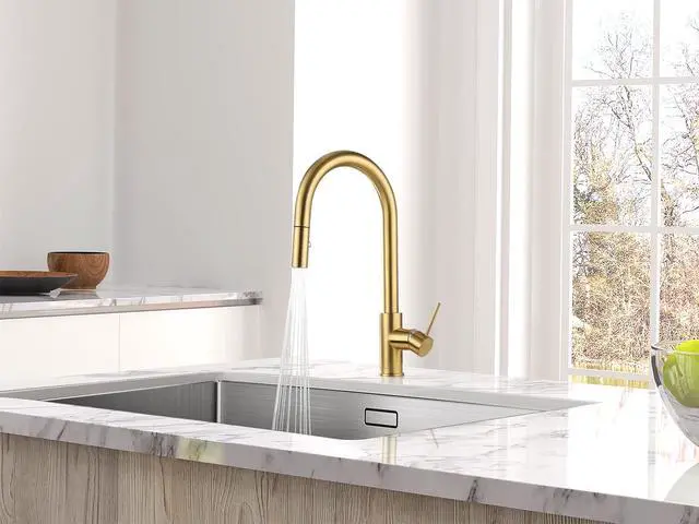 Alt view image 5 of 6 - AS60BG Brushed Gold Brightly Kitchen Sink Faucet with Pull Down Sprayer Single Handle
