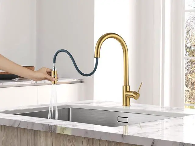 Alt view image 6 of 6 - AS60BG Brushed Gold Brightly Kitchen Sink Faucet with Pull Down Sprayer Single Handle