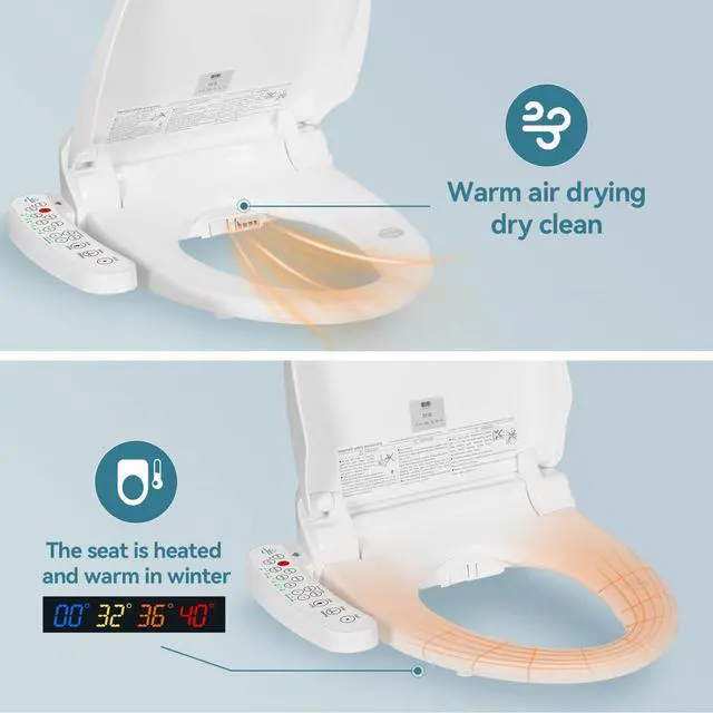 Alt view image 2 of 6 - Bidet Toilet Seat Electric Warm Water Bidet with Warm Air Drying, Heated Seat with Self-cleaning Nozzle Temperature Adjustable White Toilet Seat