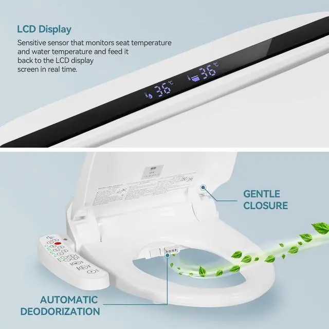 Alt view image 5 of 6 - Bidet Toilet Seat Electric Warm Water Bidet with Warm Air Drying, Heated Seat with Self-cleaning Nozzle Temperature Adjustable White Toilet Seat