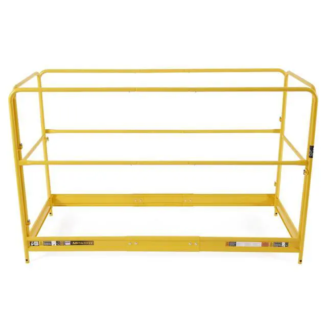 Alt view image 6 of 6 - 6-Foot Baker-Style Scaffolding Guardrail System with Gates | Heavy-Duty Steel Safety Rail Set with 4 Gravity Locks | Yellow Powder-Coat Finish, | Model I-CISGRJP