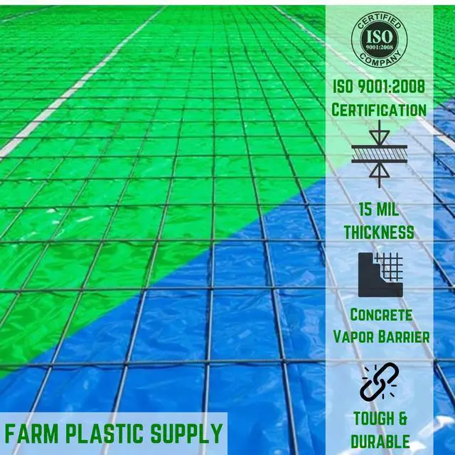 Alt view image 2 of 6 - Concrete Vapor Barrier - 15 mil - (7' x 140') - Heavy Duty Blue Plastic Tarp, Polyolefin Sheeting, Concrete Vapor Barrier, Roll of Heavy Duty Plastic