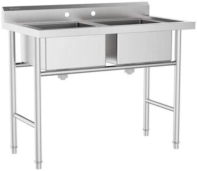 Main image of Commercial 304 Stainless Steel Sink 2 Compartment Free Standing Utility Sink for Garage, Restaurant, Kitchen, Laundry Room, Outdoor, 35.8" W x 21.3" D x 40" H