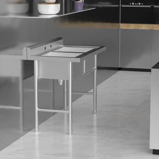 Alt view image 3 of 6 - Commercial 304 Stainless Steel Sink 2 Compartment Free Standing Utility Sink for Garage, Restaurant, Kitchen, Laundry Room, Outdoor, 35.8" W x 21.3" D x 40" H