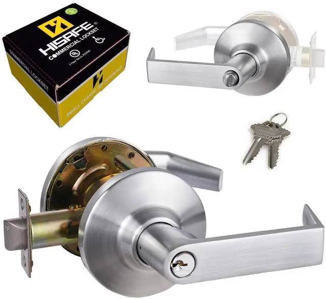 Main image of Keyed Entry Grade 1 Commercial Door Locks Heavy Duty Office Door Lever, Non-Handed, UL 3 Hour Fire Rated, ADA Compliant, Brass Latch, 2-3/4''Backset, Satin Chrome 26D