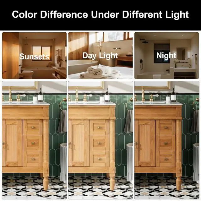 Alt view image 3 of 6 - 30" Bathroom Vanity with Sink, 4 Solid Legs, 3 Drawers 2 Doors, Modern Freestanding Wooden Bathroom Cabinet with Undermount Upgraded Ceramic Sink, Quick Assembly, Nature Wood
