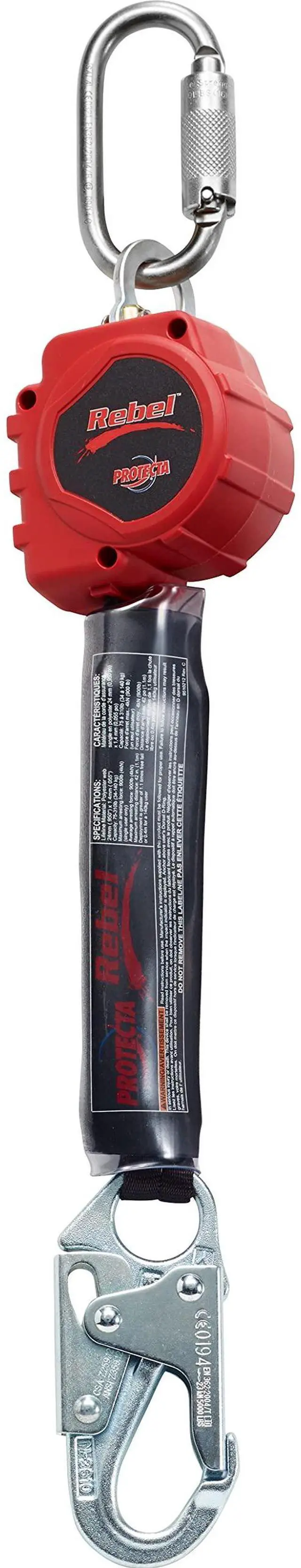 Main image of Protecta 3100403 Self Retracting Lifeline Rebel 6' (18M) Web, Steel Snap Hook and Carabiner, Black/Red