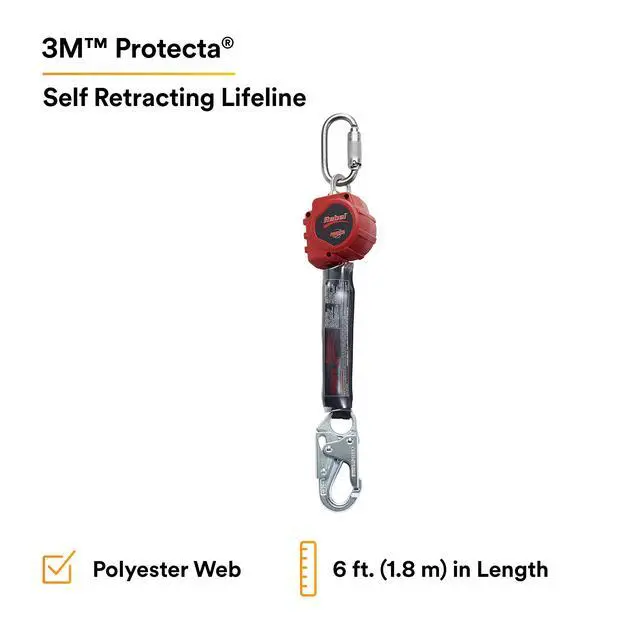 Alt view image 2 of 6 - Protecta 3100403 Self Retracting Lifeline Rebel 6' (18M) Web, Steel Snap Hook and Carabiner, Black/Red