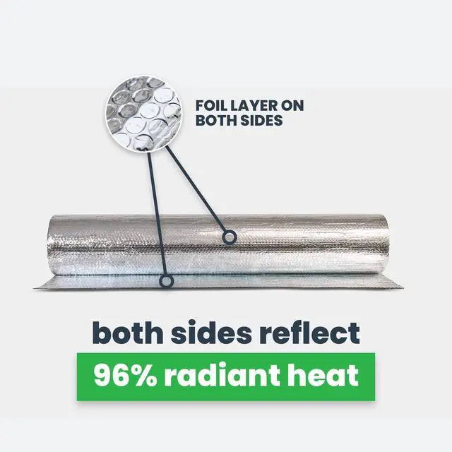 Alt view image 3 of 6 - Double Bubble Insulation Roll 48" x 75' (300 sq. ft.), 6.35mm Thick, Made-in-USA Double Bubble Reflective Foil Insulation Roll for Cold & Warm Climates, Radiant Barrier, Foil Color
