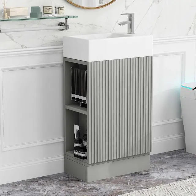 Main image of Bathroom Vanity with Sink 18.6 Inch, Cabinet with Storage Shelf & Toilet Paper Holder, Left or Right Available