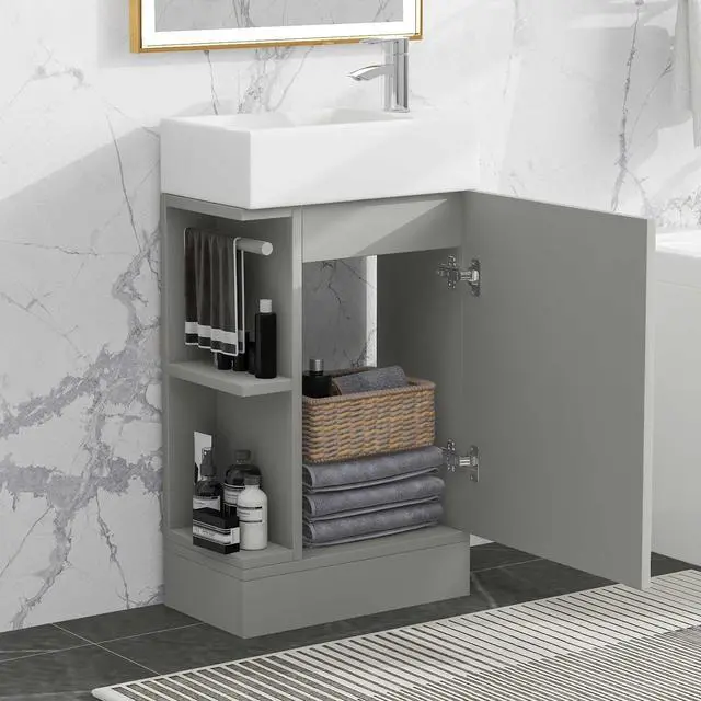 Alt view image 3 of 6 - Bathroom Vanity with Sink 18.6 Inch, Cabinet with Storage Shelf & Toilet Paper Holder, Left or Right Available