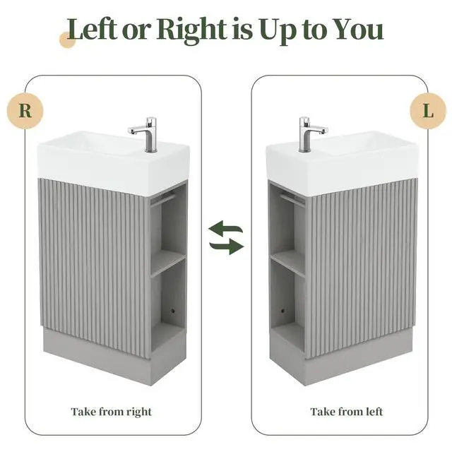 Alt view image 5 of 6 - Bathroom Vanity with Sink 18.6 Inch, Cabinet with Storage Shelf & Toilet Paper Holder, Left or Right Available