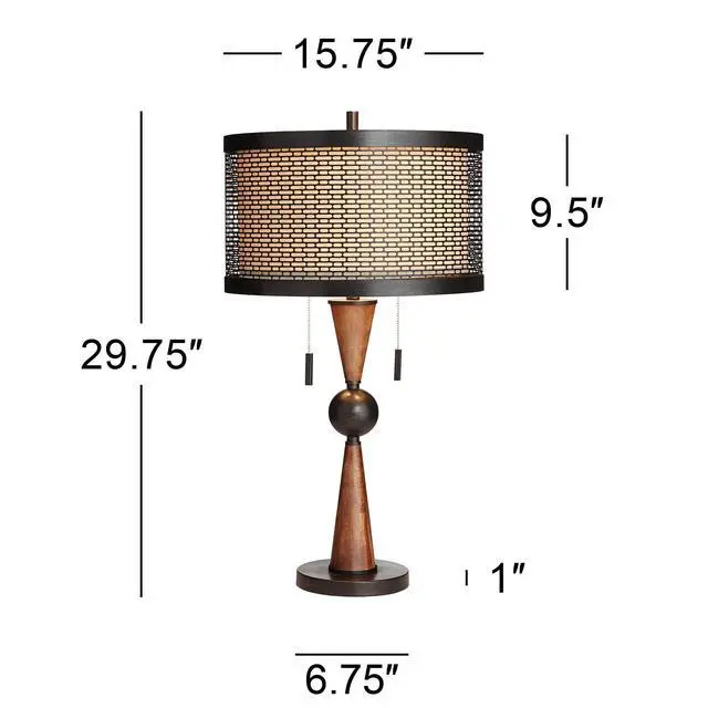 Alt view image 4 of 6 - Hunter Rustic Farmhouse 3-Way Table Lamp with Table Top Dimmer 29.75" Tall Bronze Cherry Wood Finish Double Drum Shade Decor for Living Room Bedroom House Bedside Nightstand Home