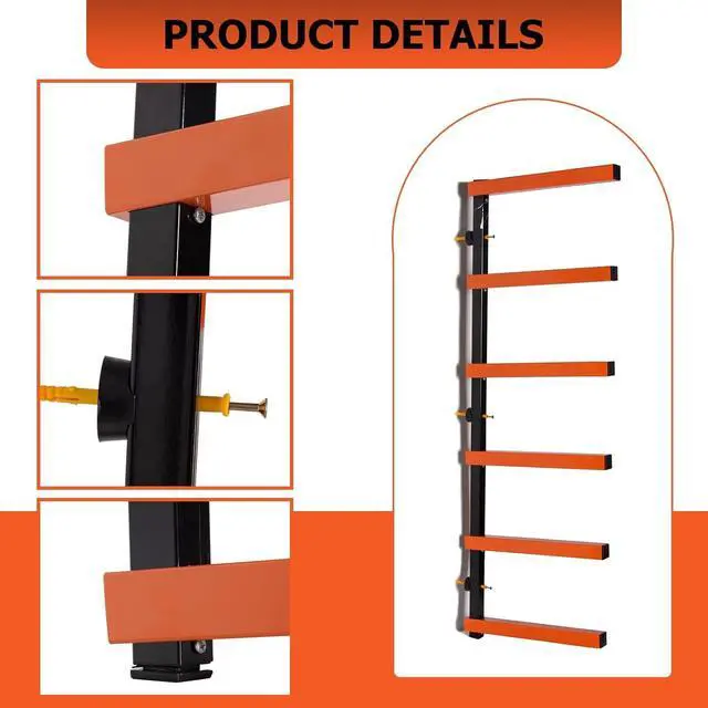 Alt view image 4 of 6 - 6 Pair of 6 Levels Shelf Lumber Rack Lumber Storage Rack Lumber Organizer Wood Organizer Steel Wall Mounted Max 600 Lb