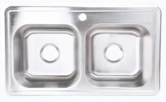 Main image of Zuhnë Fortuna 33-Inch Drop-In Double Bowl Stainless Steel Kitchen Sink, 22 Gauge T304 18/10, Satin Finish, Single Hole Deck, 33 x 19 x 8 in