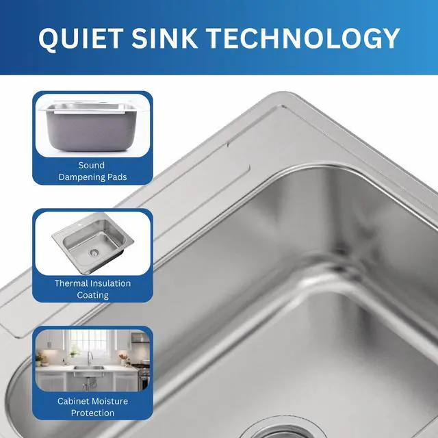 Alt view image 5 of 6 - Zuhnë Fortuna 33-Inch Drop-In Double Bowl Stainless Steel Kitchen Sink, 22 Gauge T304 18/10, Satin Finish, Single Hole Deck, 33 x 19 x 8 in