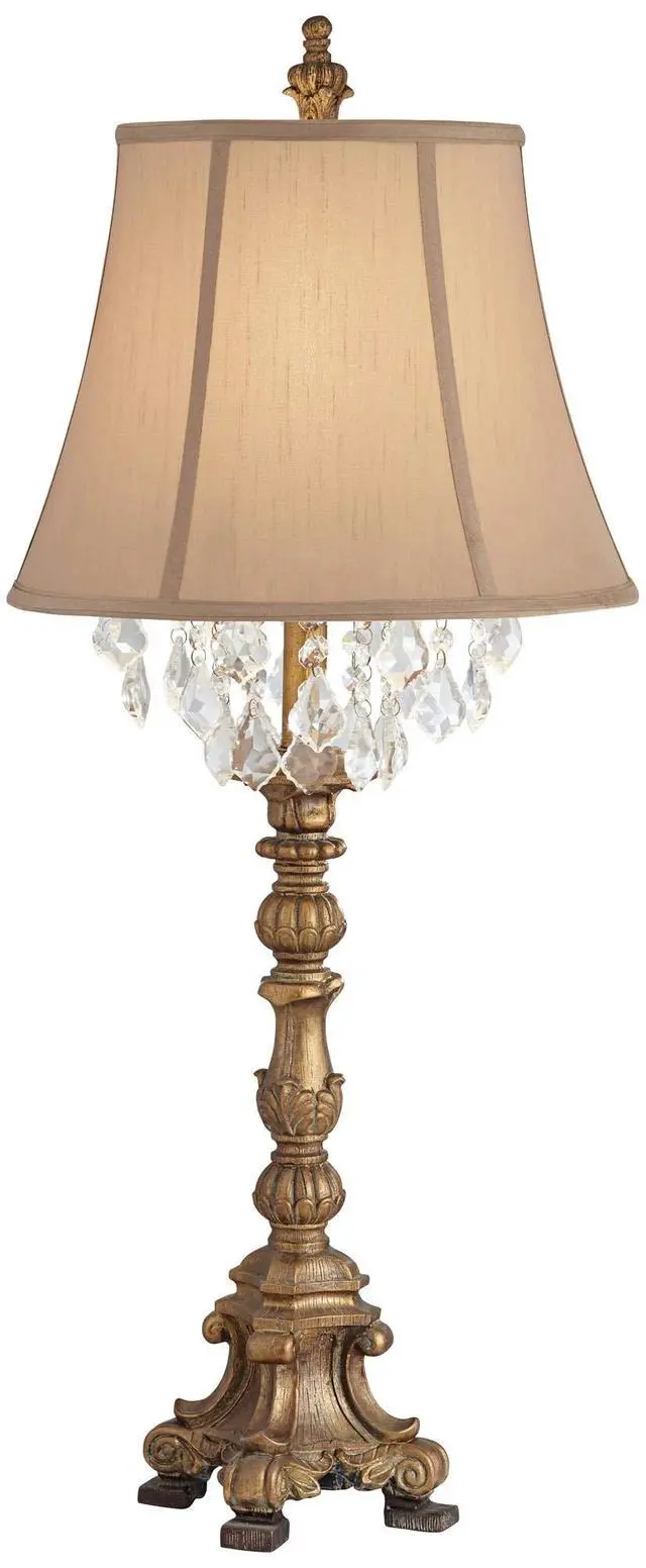 Alt view image 2 of 6 - Duval French Country Cottage Core Table Lamp 33" Tall Crystal Aged Gold Candlestick Beige Bell Shade Decor for Living Room Bedroom House Bedside Nightstand Home Entryway Dining