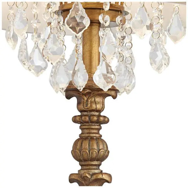 Alt view image 3 of 6 - Duval French Country Cottage Core Table Lamp 33" Tall Crystal Aged Gold Candlestick Beige Bell Shade Decor for Living Room Bedroom House Bedside Nightstand Home Entryway Dining