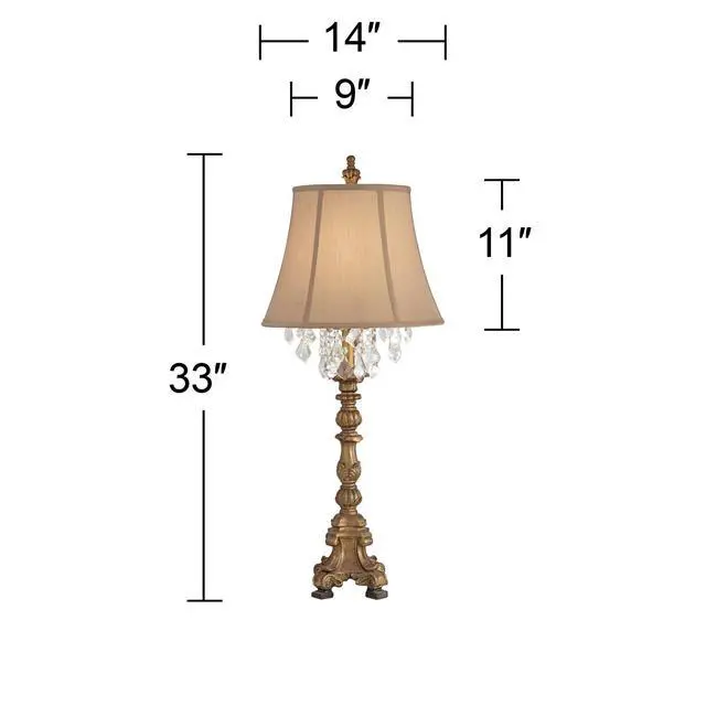 Alt view image 4 of 6 - Duval French Country Cottage Core Table Lamp 33" Tall Crystal Aged Gold Candlestick Beige Bell Shade Decor for Living Room Bedroom House Bedside Nightstand Home Entryway Dining