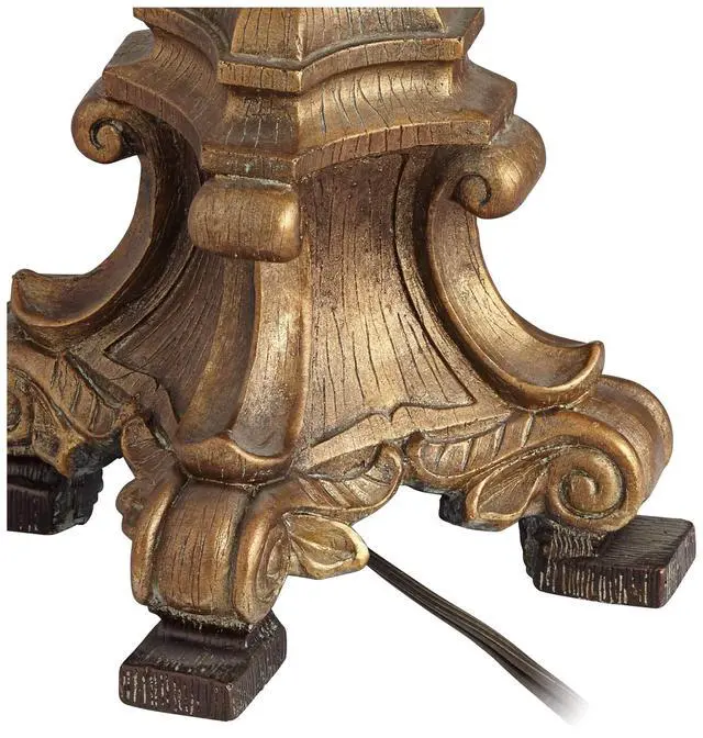 Alt view image 5 of 6 - Duval French Country Cottage Core Table Lamp 33" Tall Crystal Aged Gold Candlestick Beige Bell Shade Decor for Living Room Bedroom House Bedside Nightstand Home Entryway Dining