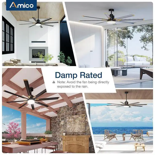 Alt view image 5 of 6 - 84 Inch Ceiling Fan with Light, Industrial Large Ceiling Fan with Quiet DC Motor, 8 Aluminum Reversible Blades, 6-Speed Remote Control, Indoor/Outdoor Ceiling Fans for Porch/Garage/Shop, Black
