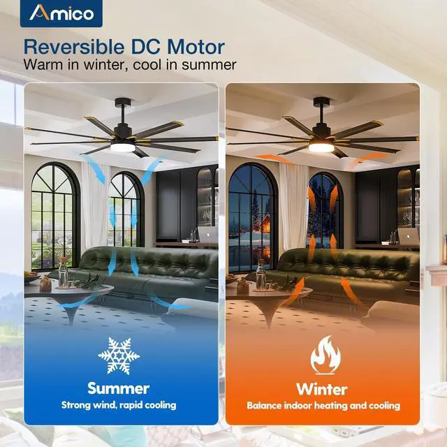 Alt view image 5 of 6 - Ceiling Fans with Lights, 72 Inch Indoor/Outdoor Large Industrial Ceiling Fan with Remote Control, Reversible, 8 Aluminum Blades, 3CCT, Dimmable, Damp Rated Black Ceiling Fan for Bedroom Patio